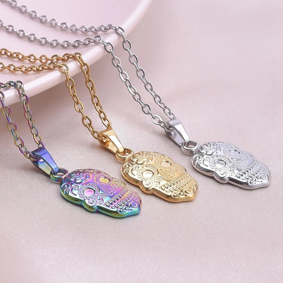 Jewelry Casual Hip-Hop Funny Skull 304 Stainless Steel 18K Gold Plated Plating Pendant Necklace