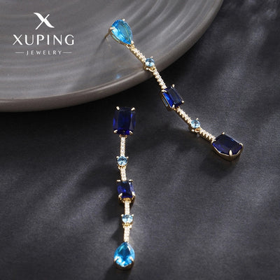 1 Pair Elegant XUPING Geometric Plating Inlay Copper Artificial Gemstones 18K Gold Plated Drop Earrings