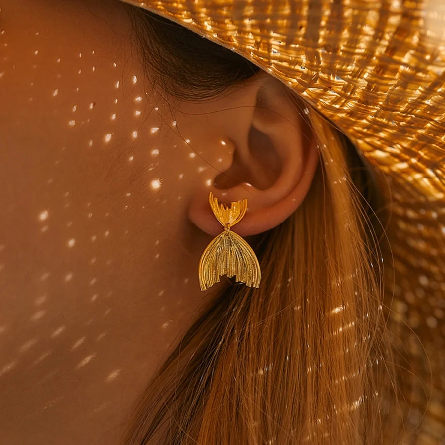 1 Pair Hawaiian Vacation Beach Fish Tail 304 Stainless Steel 18K Gold Plated Drop Earrings