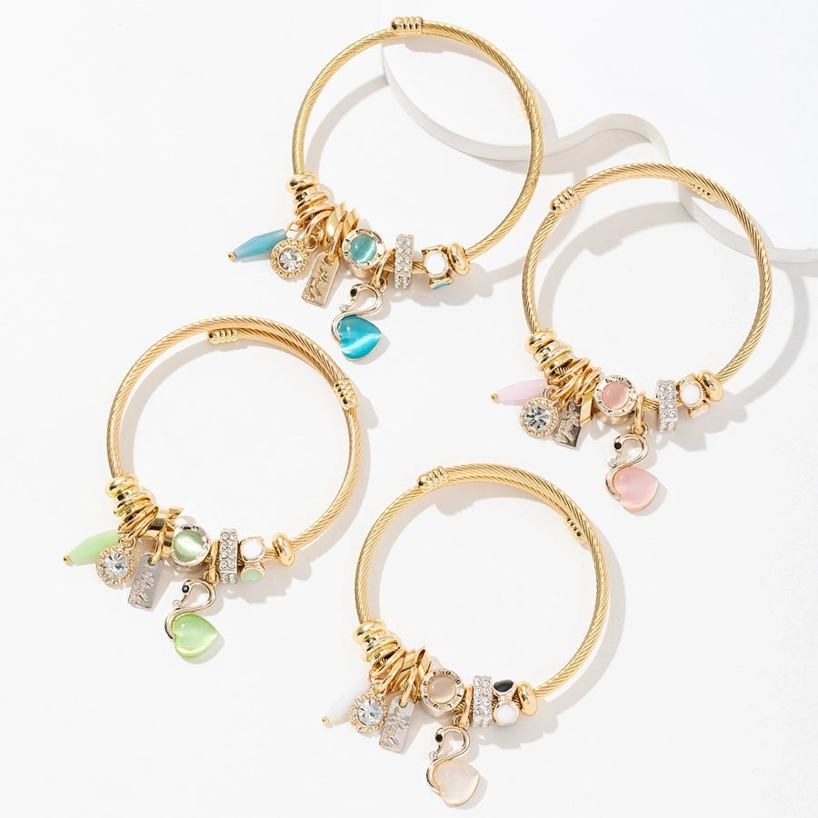 Simple Style Swan Heart Shape 304 Stainless Steel Alloy Artificial Crystal Bangle In Bulk