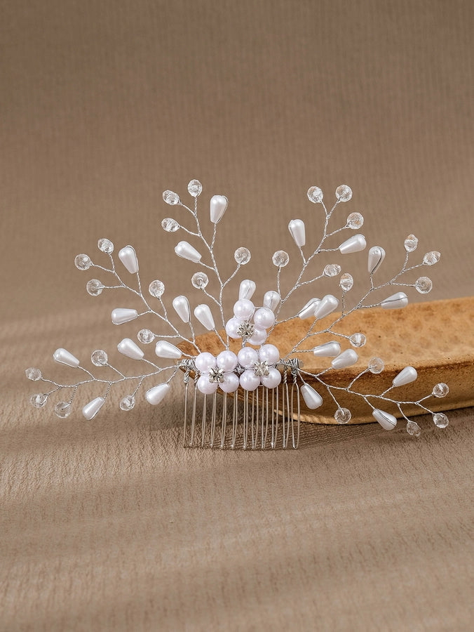 simple style flower artificial pearl inlay pearl insert comb