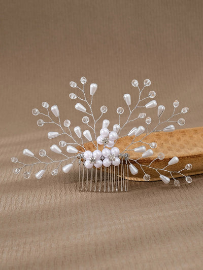 simple style flower artificial pearl inlay pearl insert comb