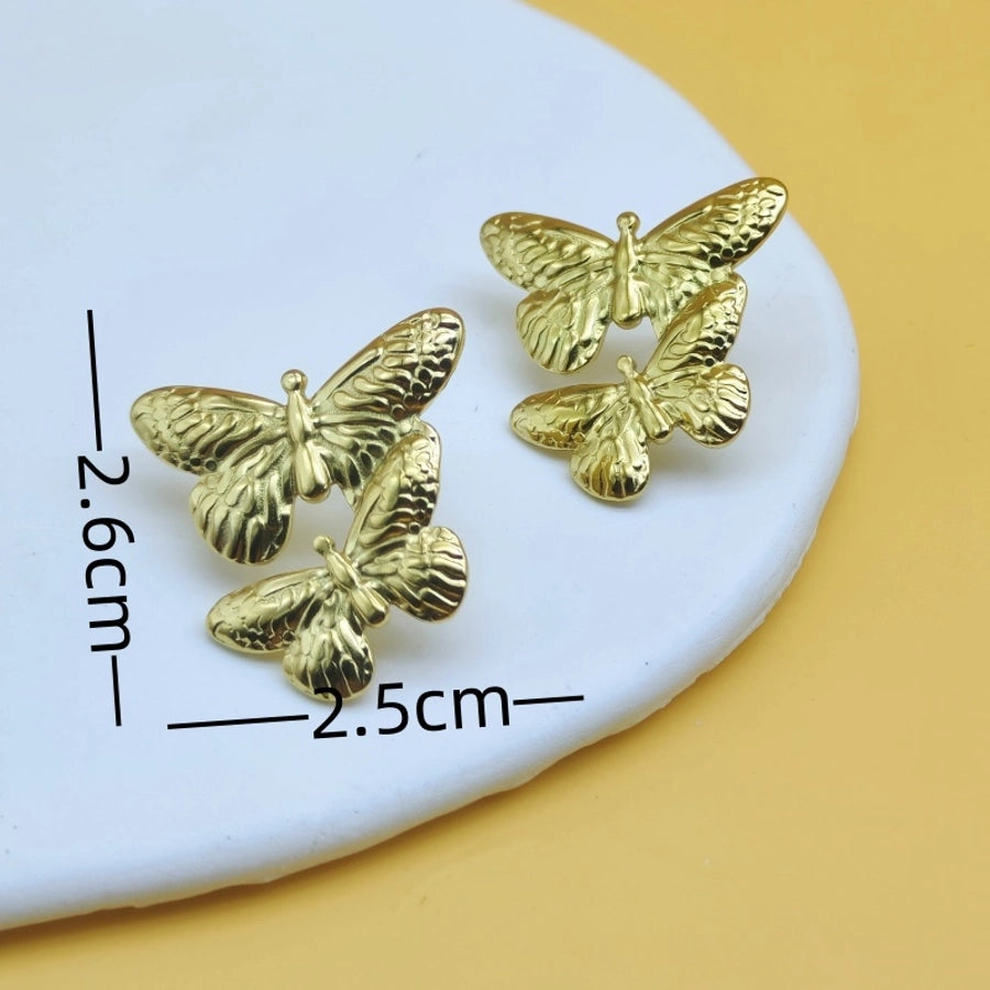 1 Pair Retro Classic Style Butterfly 304 Stainless Steel 18K Gold Plated Ear Studs