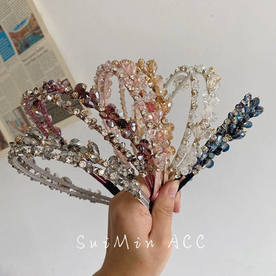 korean crystal pearl winding headband hollow baroque hair tie female