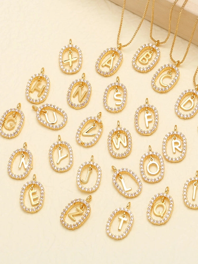 Jewelry Modern Style Simple Style letter 201 Stainless Steel Copper Zircon 18K Gold Plated Inlay Pendant Necklace