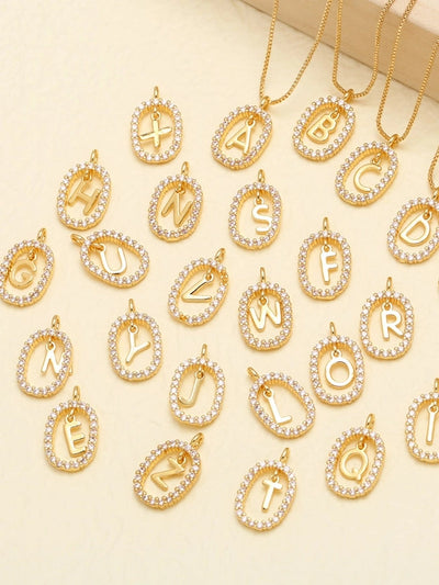 Jewelry Modern Style Simple Style letter 201 Stainless Steel Copper Zircon 18K Gold Plated Inlay Pendant Necklace