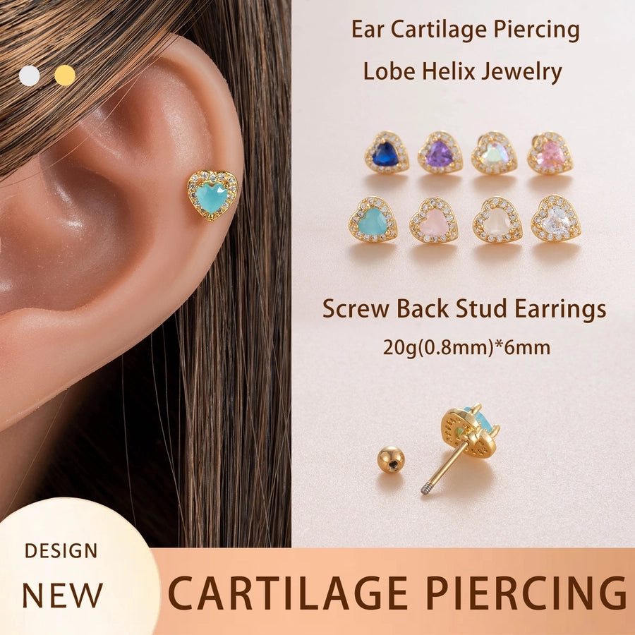 1 Piece Classic Style Heart Shape Inlay Copper Zircon Ear Studs