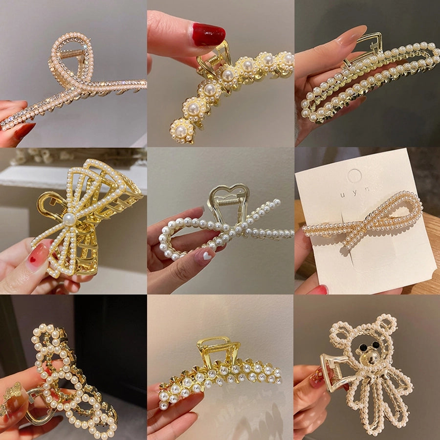 elegant geometric alloy inlay artificial pearls hair claws 1 piece