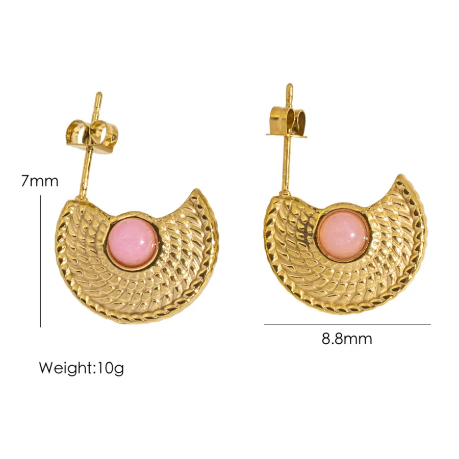 1 Pair IG Style Modern Style Geometric Inlay 304 Stainless Steel Natural Stone 14K Gold Plated Ear Studs
