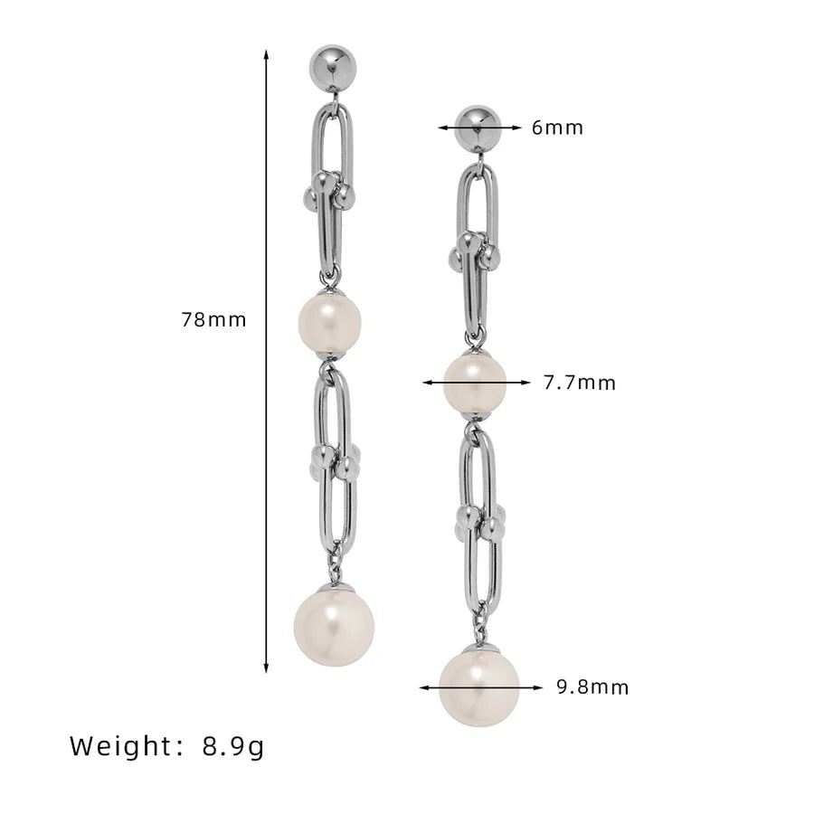 1 Pair Elegant Glam Geometric Inlay 304 Stainless Steel Pearl Drop Earrings