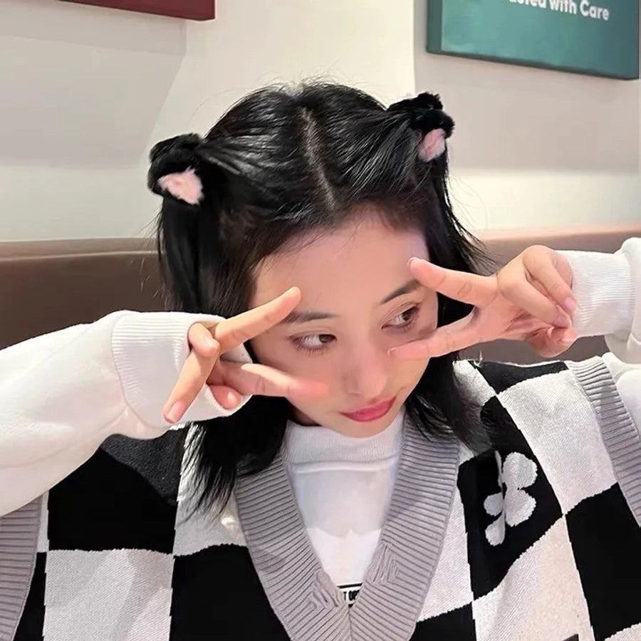 Salt Sweet Plush Ear Clip Three-dimensional Cartoon Clip Super Cute Girl's Heart Bangs Clip Pair Clip Japanese and Korean Hair Accessories