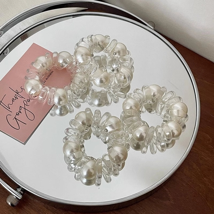 Pearl transparent telephone line hair band women's high-grade hair tie rope does not hurt hair rubber band Simple temperament headdress