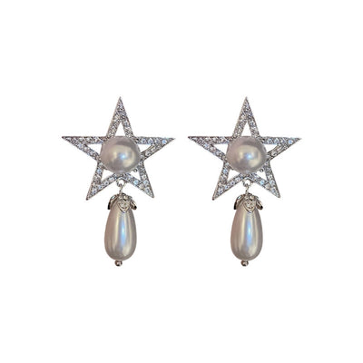 1 Pair Casual Simple Style Streetwear Star Water Droplets Inlay Copper Artificial Pearls Zircon Drop Earrings