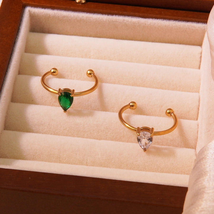 Jewelry Tropical Simple Style Cool Style Triangle Geometric 304 Stainless Steel Artificial Rhinestones 18K Gold Plated Inlay Open Rings