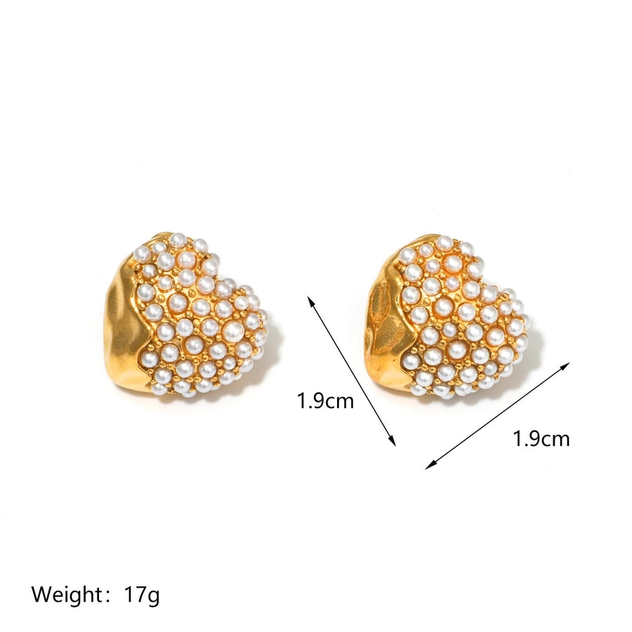 1 Pair Retro Round Plating 304 Stainless Steel Artificial Pearls Ear Studs
