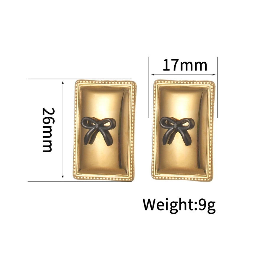 1 Pair Artistic Geometric Bow Knot Rectangle Inlay 304 Stainless Steel Pearl 18K Gold Plated Ear Studs