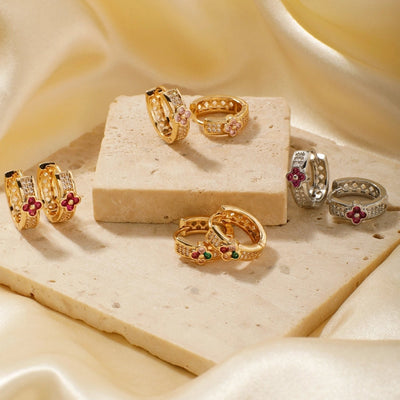 1 Pair Elegant Simple Style Shiny Geometric Four Leaf Clover Inlay Copper Zircon K Gold Plated Rhodium Plated Earrings