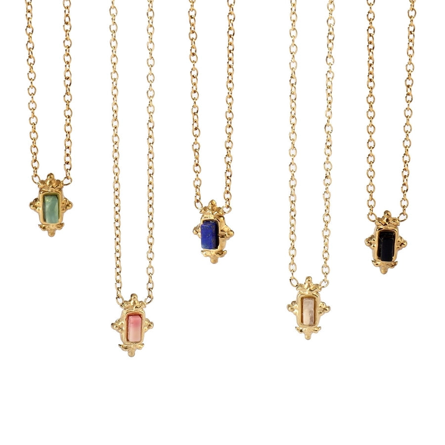 Jewelry Retro French Style Simple Style Geometric Titanium Steel Natural Stone 14K Gold Plated Plating Pendant Necklace