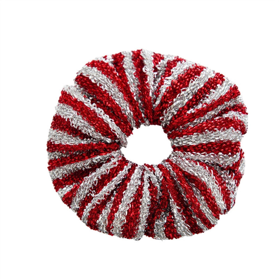 Christmas Elegant Cute Sweet Women's Color Block Stripe Bright Silk Handmade Hair Tie