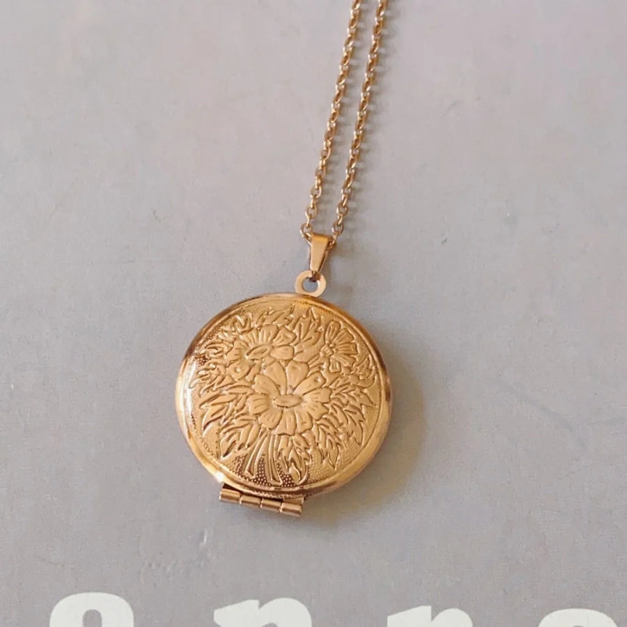 Jewelry IG Style Round Flower 316 Stainless Steel  18K Gold Plated Rose Gold Plated White Gold Plated Plating Locket Necklace