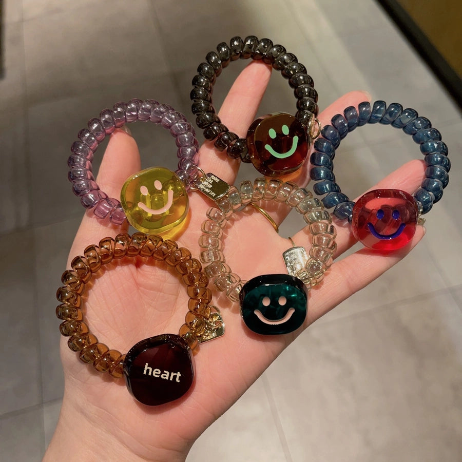 Korean New Acetic Acid Jelly Square Smile Phone Line Hair Ring Dopamine Girl Hair Rope Women