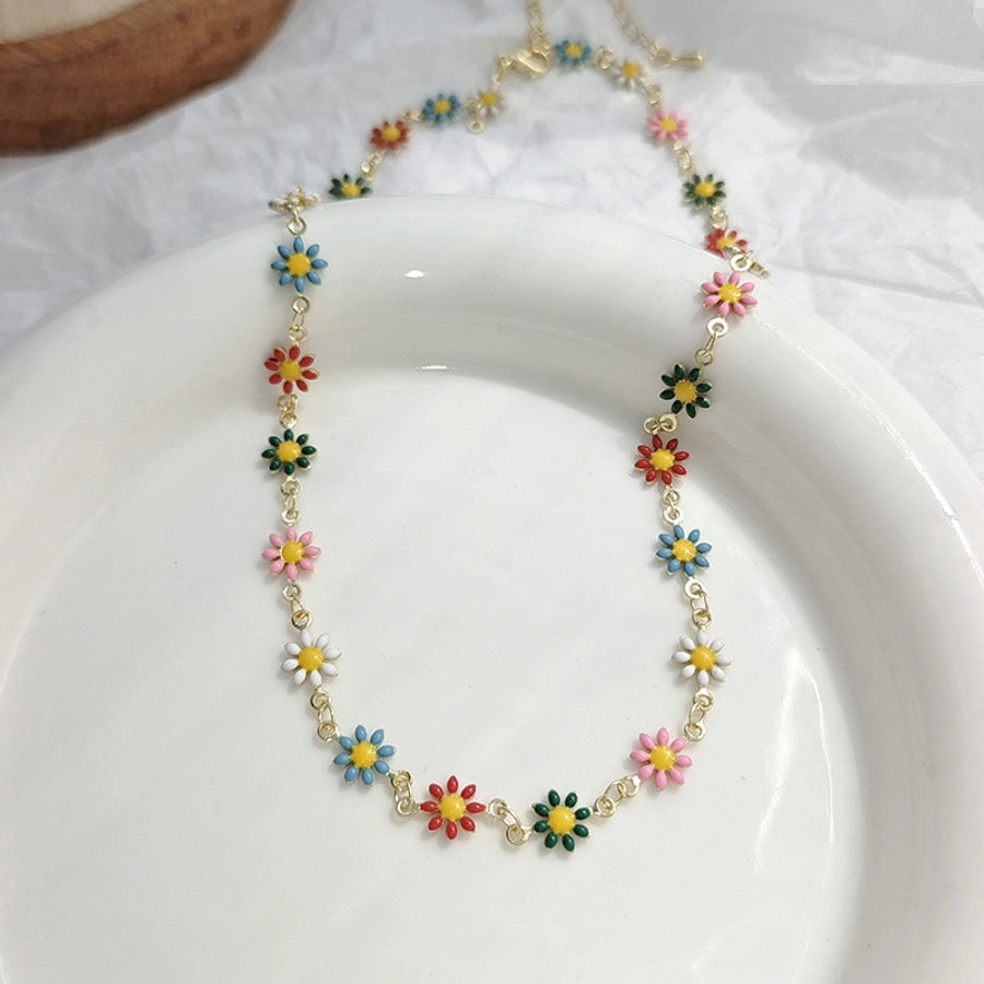 Copper Enamel Plating Daisy Necklace