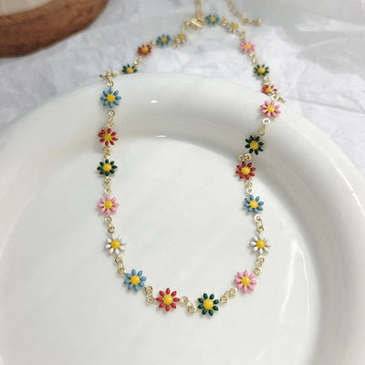 Copper Enamel Plating Daisy Necklace