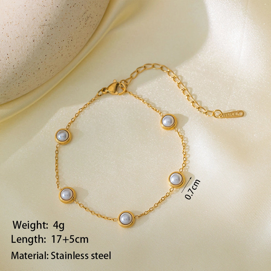 Jewelry Casual Simple Style Commute Round 304 Stainless Steel Plastic 18K Gold Plated Pearl Bracelets Earrings Necklace