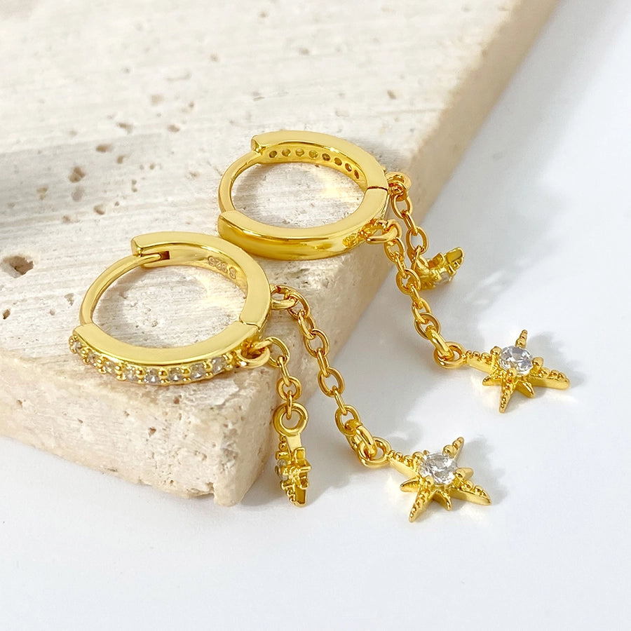1 Pair Casual Hexagram Star Asymmetrical Copper Zircon Drop Earrings