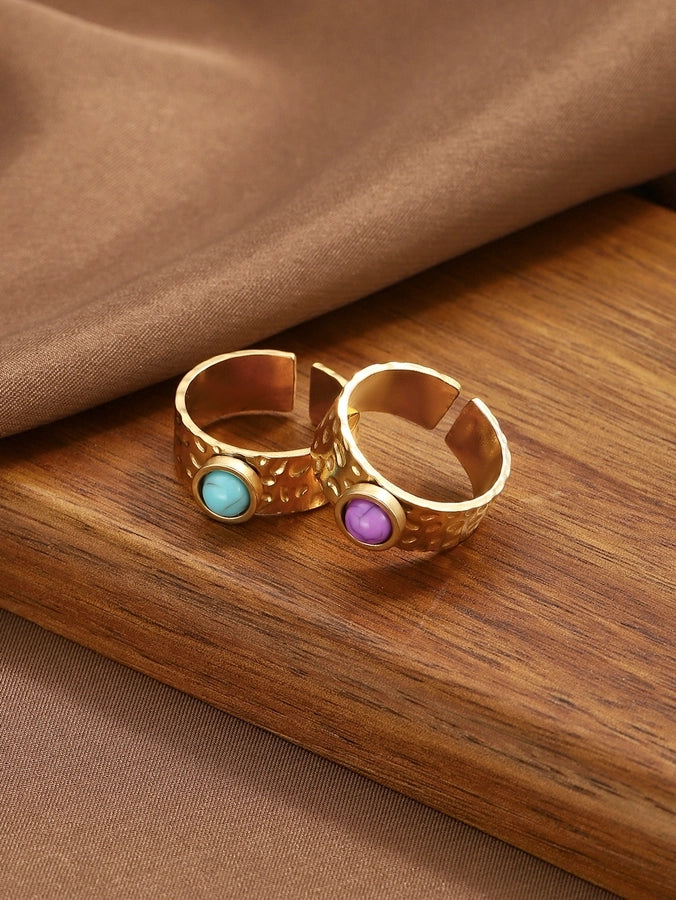 Jewelry Elegant Geometric 304 Stainless Steel Turquoise Open Rings