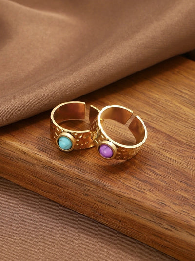 Jewelry Elegant Geometric 304 Stainless Steel Turquoise Open Rings