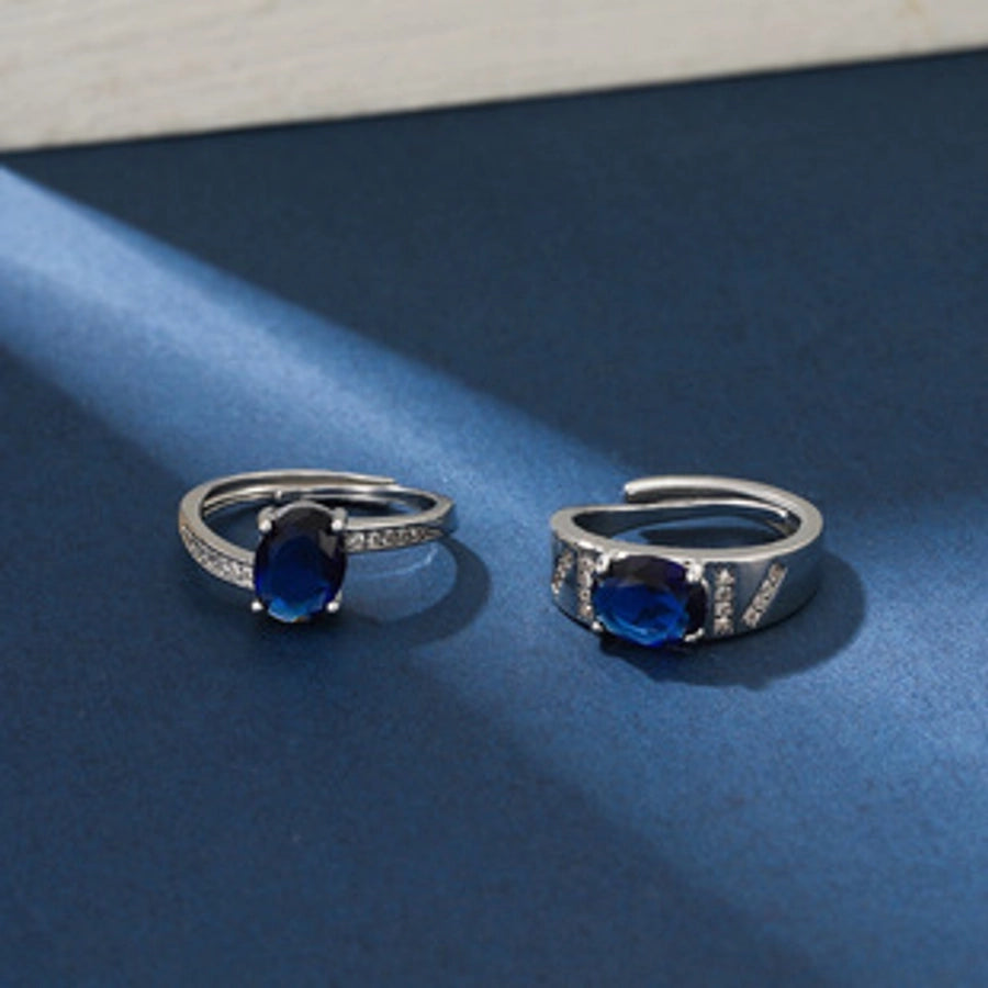 Copper Inlay Geometric Heart Shape Zircon Open Rings