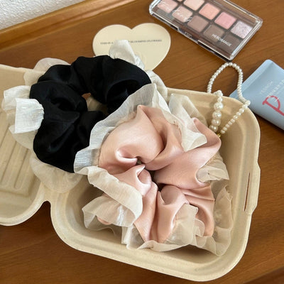 Korean Style Elegant Satin Mesh Lace Fabric Colon Hair Ring Girls' Cream Hair Hair Rope Women's Hair Rope