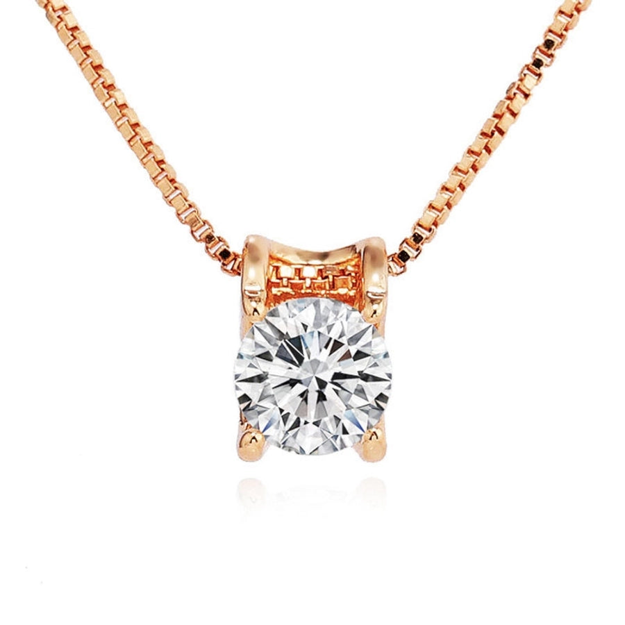 Copper box chain Inlay Round Zircon Pendant Necklace