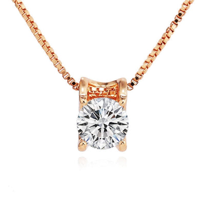 Copper box chain Inlay Round Zircon Pendant Necklace