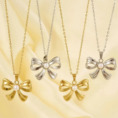Jewelry Vintage Style Classic Style Bow Knot 304 Stainless Steel 18K Gold Plated Irregular Plating Pendant Necklace