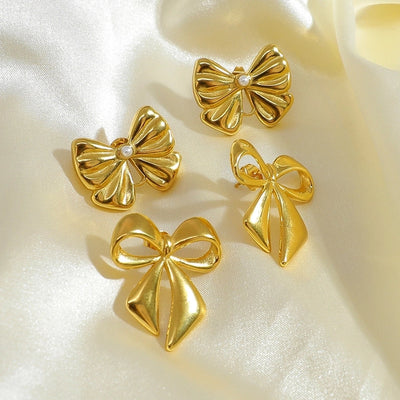 1 Pair Vintage Style Classic Style Bow Knot Plating 304 Stainless Steel Ear Studs