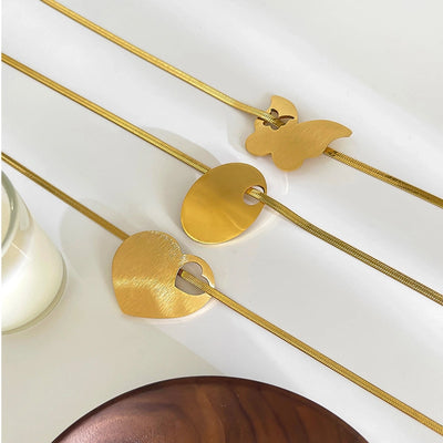 Jewelry Retro Exaggerated Heart Shape Butterfly 316L Stainless Steel  18K Gold Plated Pendant Necklace