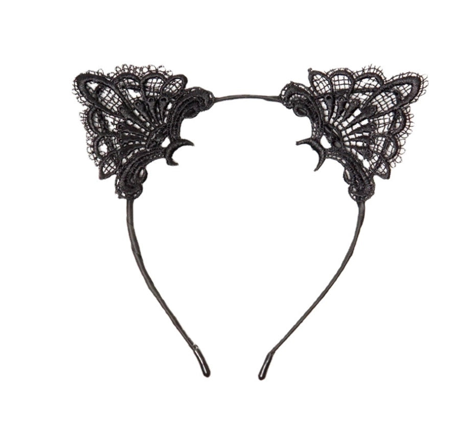 retro cat ears lace handmade hair band 1 piece
