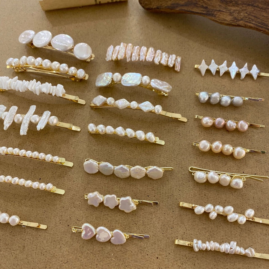 retro geometric freshwater pearl hair clip