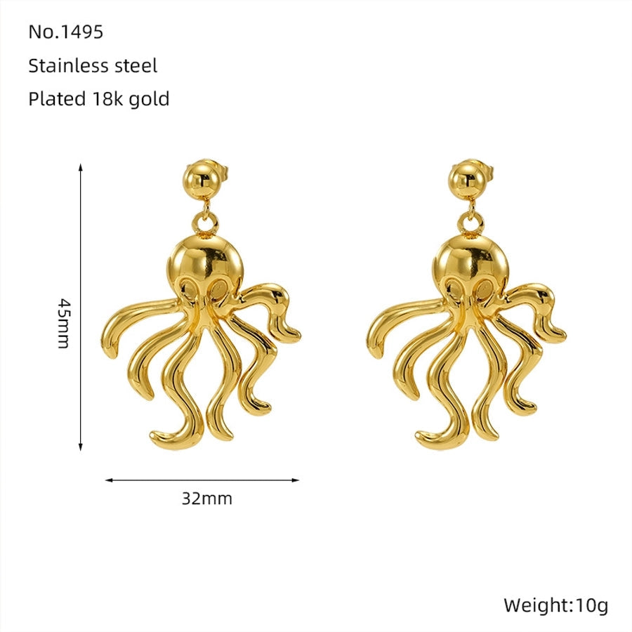 1 Pair Retro Simple Style Octopus Polishing Titanium Steel 18K Gold Plated Drop Earrings