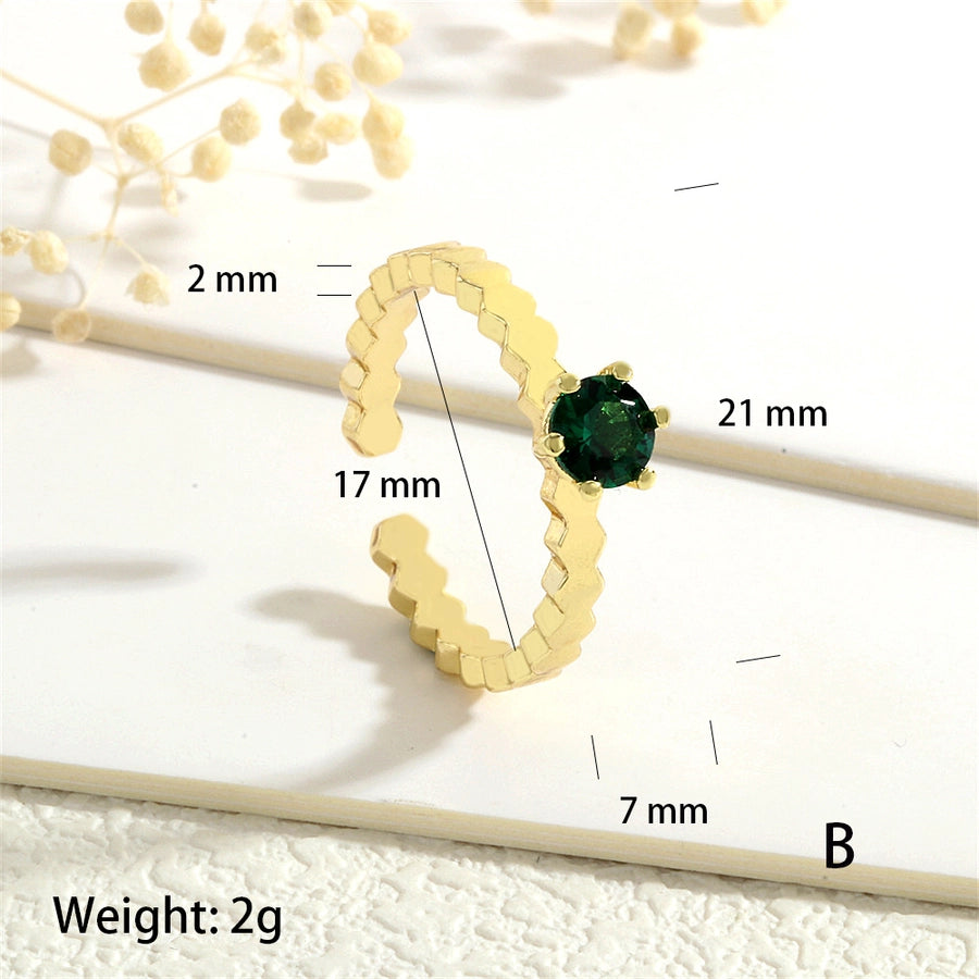 Copper Inlay Round Zircon Open Rings