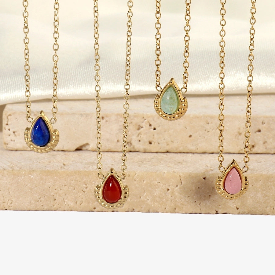 Jewelry Vintage Style French Style Geometric Water Droplets Titanium Steel Natural Stone 14K Gold Plated Plating Pendant Necklace