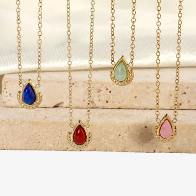 Jewelry Vintage Style French Style Geometric Water Droplets Titanium Steel Natural Stone 14K Gold Plated Plating Pendant Necklace