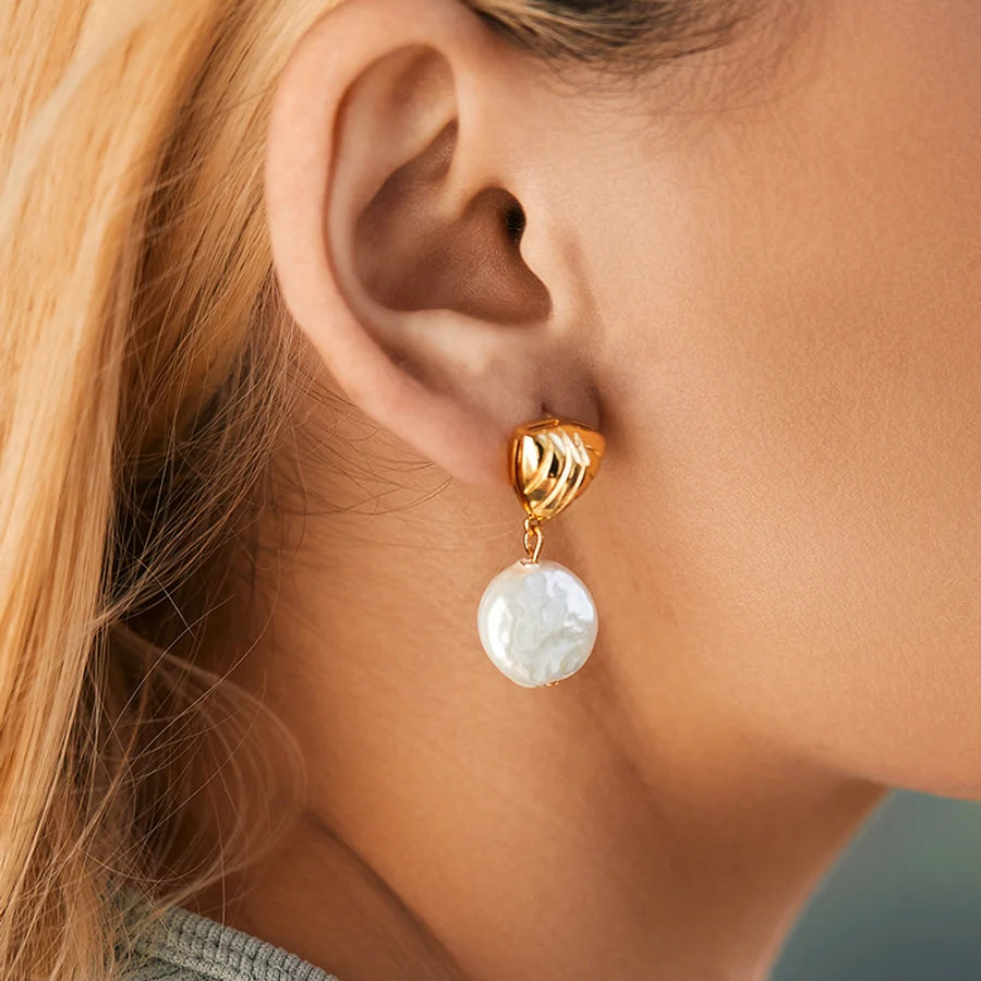 1 Piece Vintage Style Lady Wedding Pearl Inlay Copper Artificial Pearls 18K Gold Plated Drop Earrings