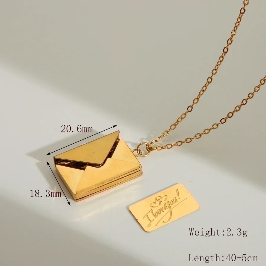 Jewelry IG Style Simple Style Commute I Love you envelope 304 Stainless Steel 18K Gold Plated Pendant Necklace