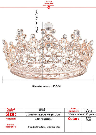 Bridal Jewelry Crown Alloy Rhinestone Wedding Headwear Baroque Hairband Round Crown  Supply