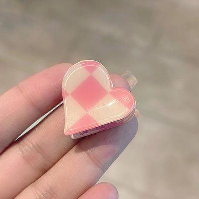 fashion heart checkerboard forehead mini grab clip side hairpin