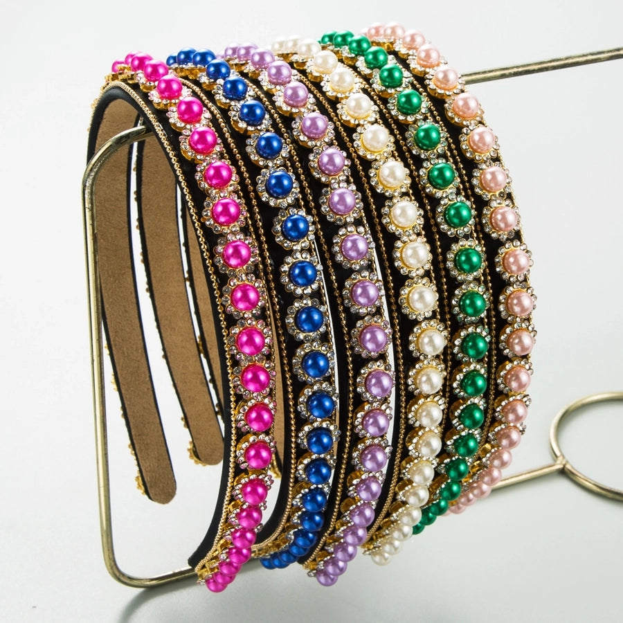 Women's Elegant Glam Round Imitation Pearl Cloth Inlay Rhinestones Hair Band
