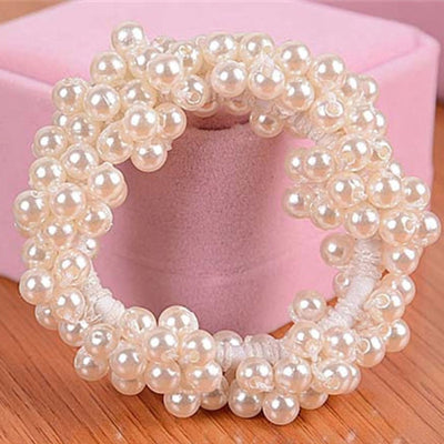 pure color artificial pearl elastic hair rope